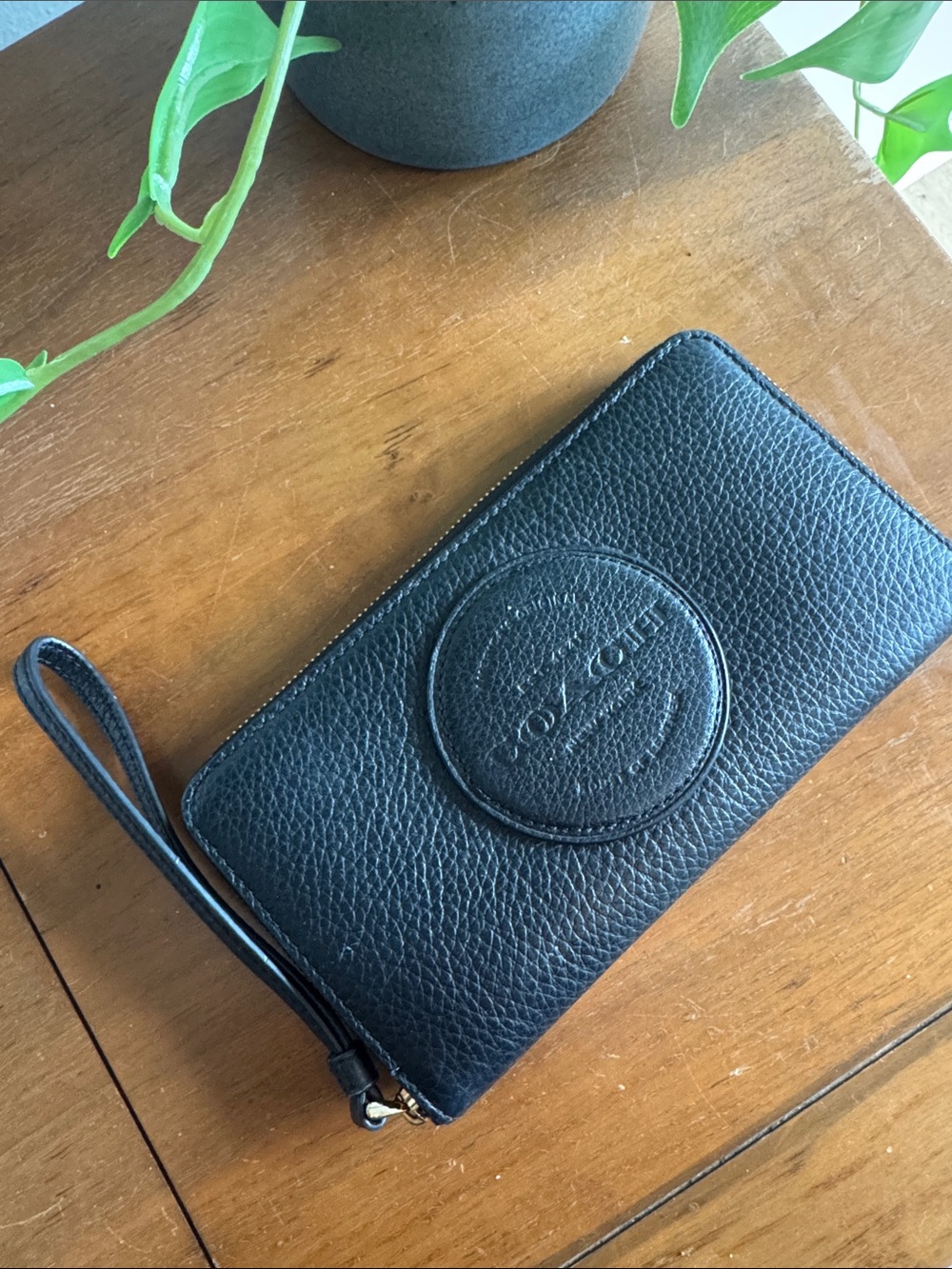 Coach Black Pebbled Leather Zip Wristlet